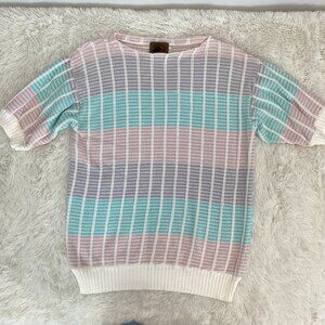 Vintage Boston Traders Pastel Multicolor Cotton Knit Short Sleeve Sweater Large